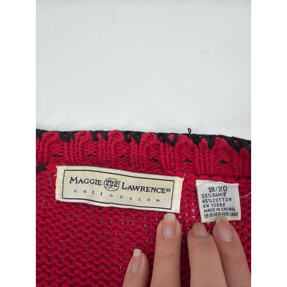 Vintage 1980s Maggie Lawrence Womens 18/20 Floral Knit Cardigan Sweater Red Boho - Picture 3 of 8